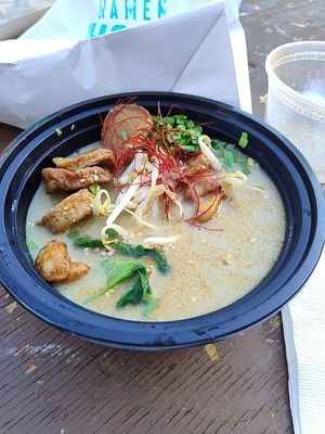 Garlic ramen at Ramen Hood in Los Angeles