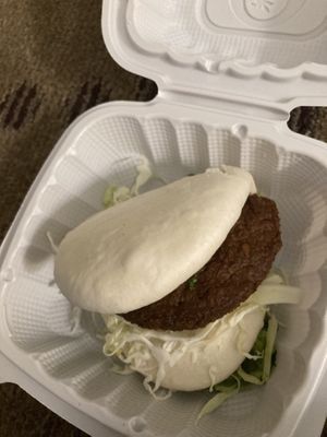 Hirata Bun. AWFUL. totally dry. They didn’t add the sauce. But the bun and patty were bad anyway. 1/5    at Ramen Hood in Los Angeles