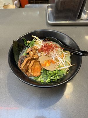 garlic Ramen with vegan Egg  at Ramen Hood in Los Angeles