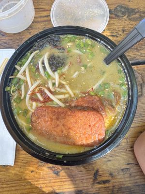 Spicy garlic ramen  at Ramen Hood in Los Angeles