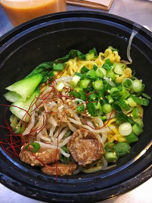 Spicy ramen before broth at Ramen Hood in Los Angeles