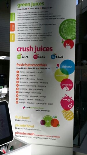 Menu Board, January 2016 at Green Crush in Ventura