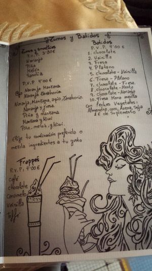 Carta Zumos y Batidos at Embrujo de Granada in Albacete