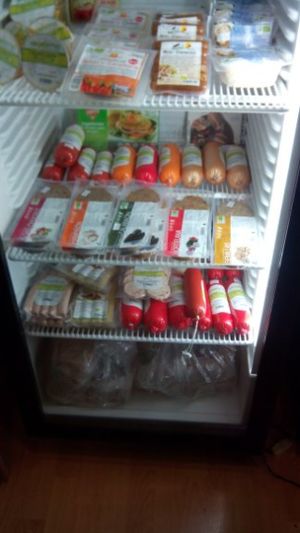 Burguers, sausages, salami, tofu, seitan... a lot of veggie stuff! at Naturalba in Albacete