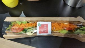 Big vegan cheese sandwich with vegetables and vegan mayo. May 2016 at Bio Station in Antwerpen