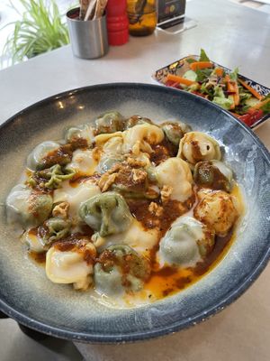 Half spinach half lentil manti  at KafeNAsanat in Istanbul