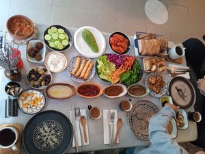 Biiig breakfast! Cheese, Socuck...even nuts include at KafeNAsanat in Istanbul