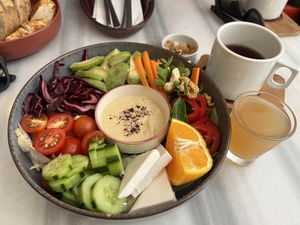  Breakfast bowl and Turkish tea  at KafeNAsanat in Istanbul