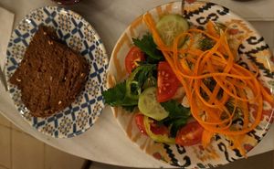 Mini salad and bread at KafeNAsanat in Istanbul
