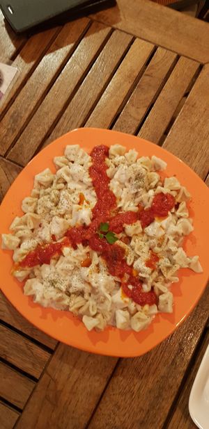 Vegan mante (traditional Turkish dish veganized) at KafeNAsanat in Istanbul