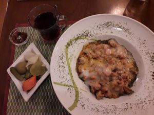 Vegan manti (Turkish dumblings) at KafeNAsanat in Istanbul