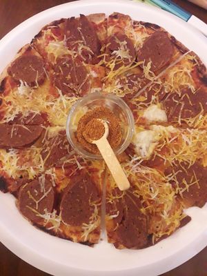 Vegan pepperoni pizza at KafeNAsanat in Istanbul