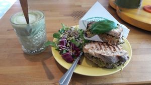 Sandwich and matcha latte  at Green Queen in Malmo