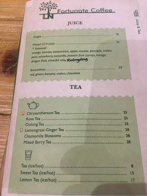 Menu at LN Fortunate Coffee Bandung in Bandung