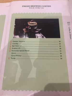 Menu at LN Fortunate Coffee Bandung in Bandung