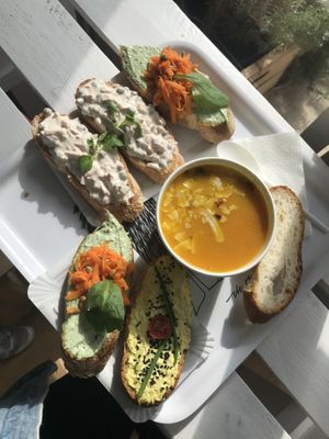 bar seating by the window at Chlebíček Store in Prague