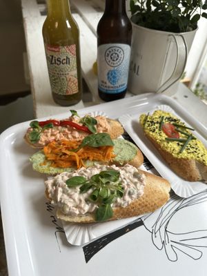 Matcha-mango lemonade and non-alcoholic beer  at Chlebíček Store in Prague