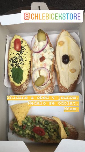 4 types of chlebicek - bread  at Chlebíček Store in Prague