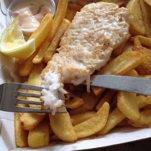 grilled fish with chips & chilli lime mayo at Bliss & Chips in Newtown