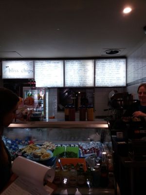 Serving area at Bliss & Chips in Newtown