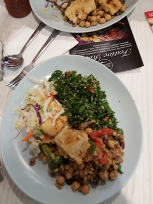 Three salads at Bliss & Chips in Newtown