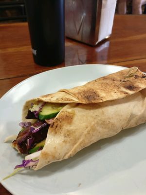 "Duck" Burger as a wrap  at Bliss & Chips in Newtown