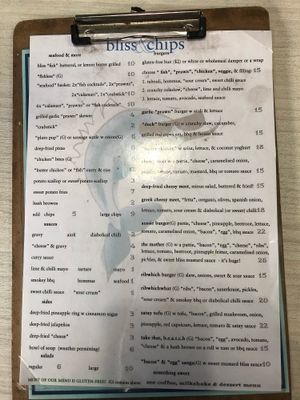 Menu  at Bliss & Chips in Newtown