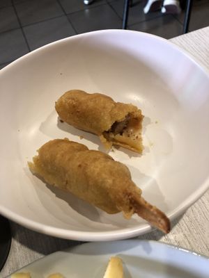 Corn dog at Bliss & Chips in Newtown