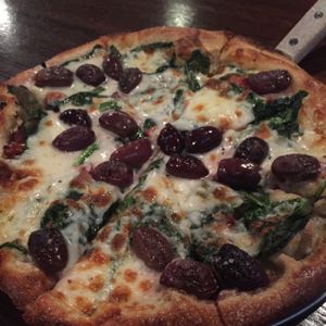 the Green House pizza (can get it vegan w Daiya cheese) at Tomato Bar Pizza Bakery in Schererville