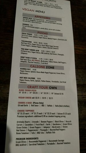 Vegan menu at Tomato Bar Pizza Bakery in Schererville