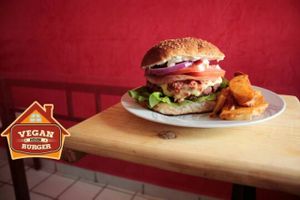 Black bean burger  at Vegan House in Culiacan