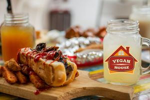 Vegan hot dog with mushrooms at Vegan House in Culiacan