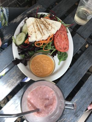 Sesame tofu salad and jolly rancher smoothie at Joy Cafe in Philadelphia