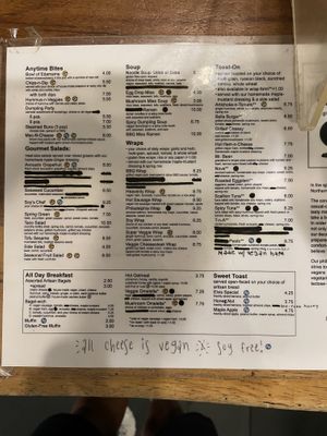 Food menu  at Joy Cafe in Philadelphia