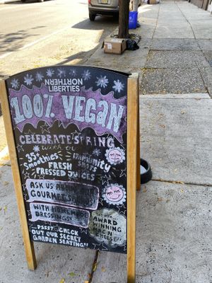 All vegan sign out front  at Joy Cafe in Philadelphia
