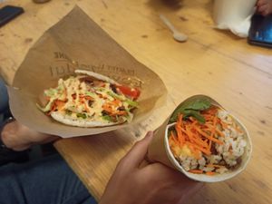 Pita gyros and Italian wrap at Loving Hut Express - Food Truck in Brussels