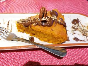 Cake of the day, carrot with chocolate at Dona Flor Cafe in Cascais