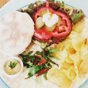 Vegan burger with vegan mayo! at Dona Flor Cafe in Cascais