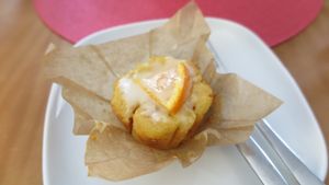 Peach and orange muffin at Dona Flor Cafe in Cascais