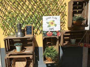 Outside at Dona Flor Cafe in Cascais