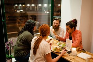 Enjoying the meal while socializing. at One Bowl in Copenhagen