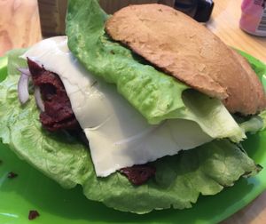 Delicious Choripan sandwich at Veggie Table in Puerto Vallarta