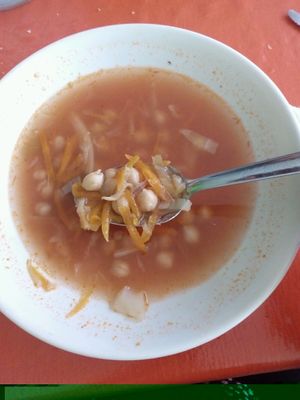 Sopa de garbanzo y verduras.  at Dharma in Puebla