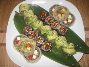 Special avocado rolls, tempura rolls and maki at Edamame Vegan Sushi in Warsaw