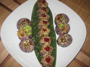 Aubergine special rolls at Edamame Vegan Sushi in Warsaw