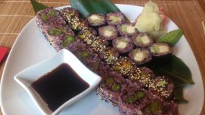 asparagus maki rolls at Edamame Vegan Sushi in Warsaw