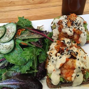 Love the combo of avo with kimchi  at Greenmouth in Easton