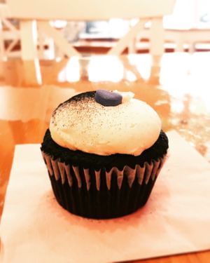 Vegan chocolate cupcake with vanilla frosting at Lancaster Cupcake in Lancaster
