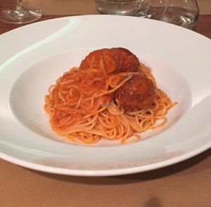 Spaghetti with beatballs at Compost in Mallorca