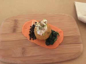 Part of the 9 courses meal, best falafel I ever had! at Compost in Mallorca